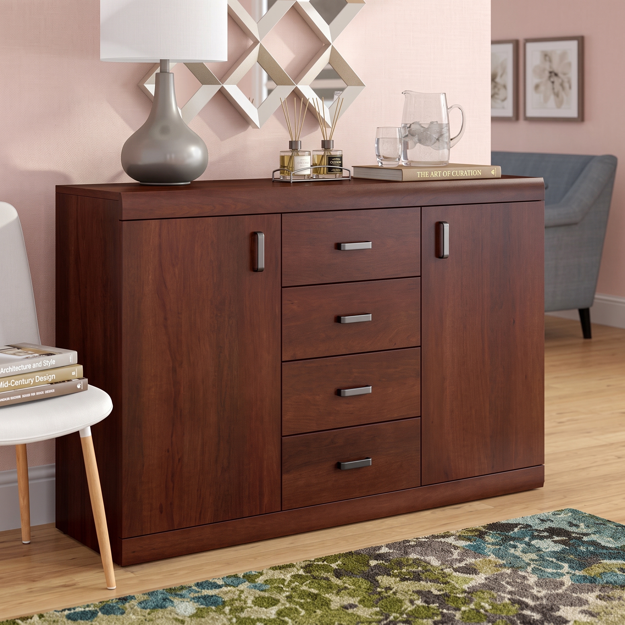 Modern Standard Dresser with Drawers and Cabinet Door, Manufactured Wood Storage Cabinet for Bedroom, Dining Room, or Entryway view 3
