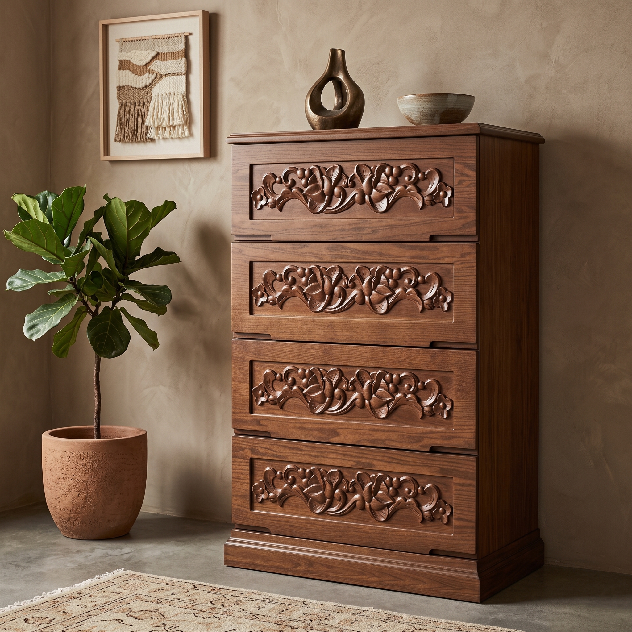 Beautifully Carved Drawere Wooden Chest of Drawers view 4